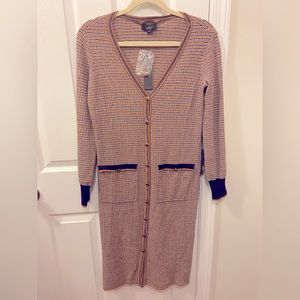 Classic Styling Striped Ribbed Long Cardigan Sweater Size Petite Medium. NWT